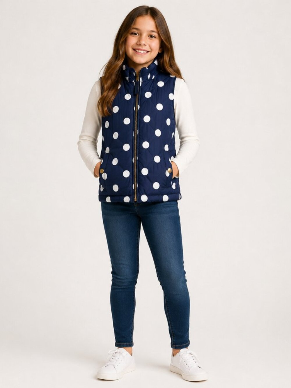 GapKids Sherpa-Lined Quilted Vest Navy Polka Dot Kidcore Size M 8-9 Cozy Layer